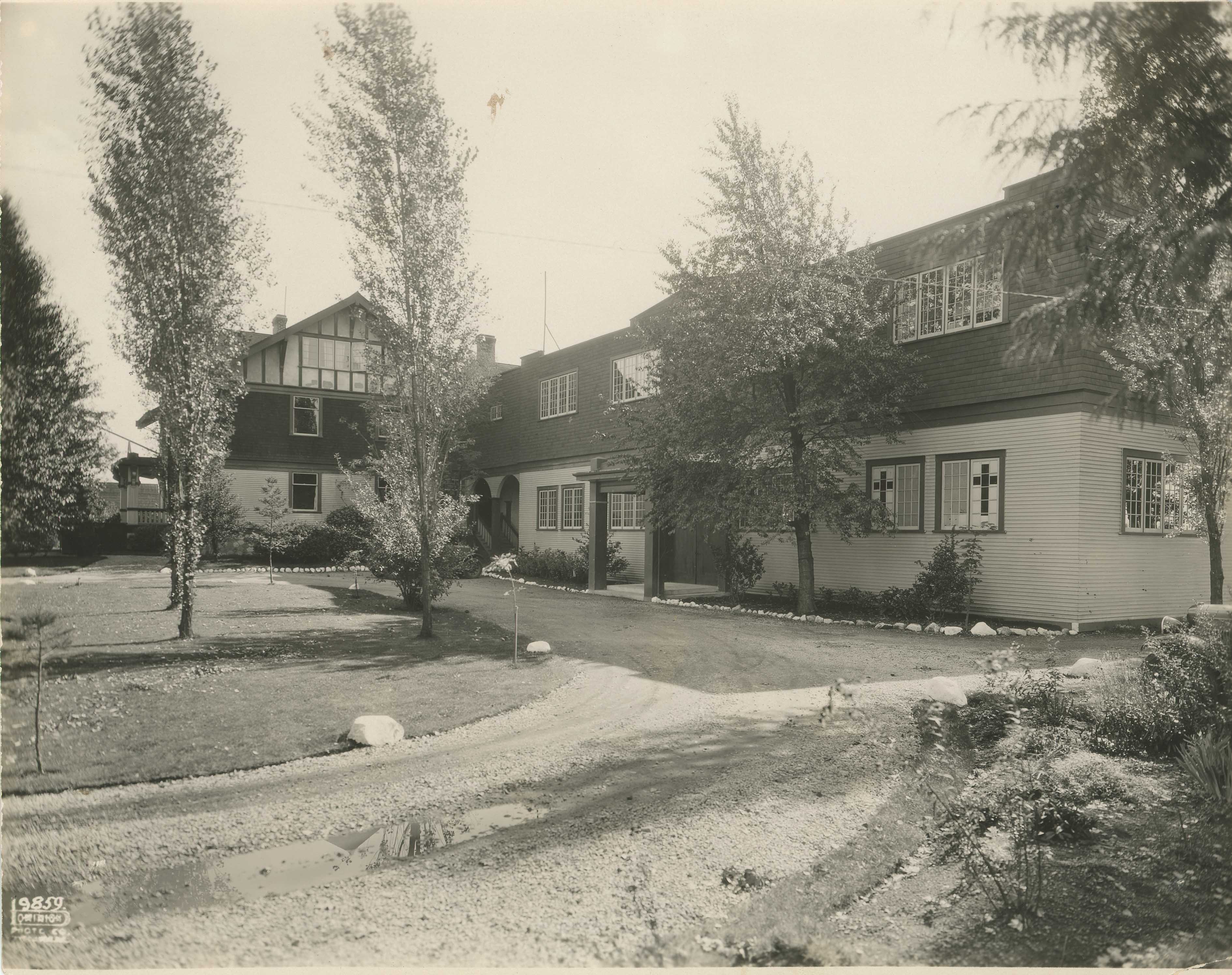 Exterior of the original school building in 1933